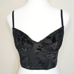 Tic Toc Gothic Floral Velvet Burnout Corset Bra Black Size Small